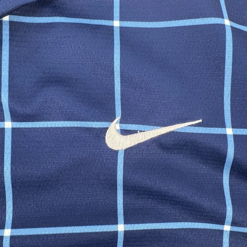 NIKE Dri-Fit Polo Shirt Men's Size L Large Blue Windowpane Performance